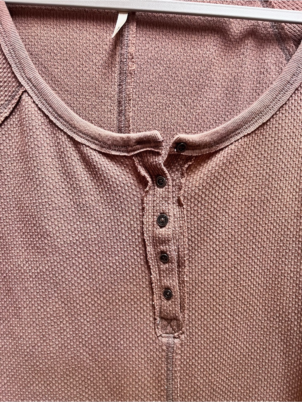 Free People Taupe Henley Top with Crochet Cuff - Picture 3 of 12